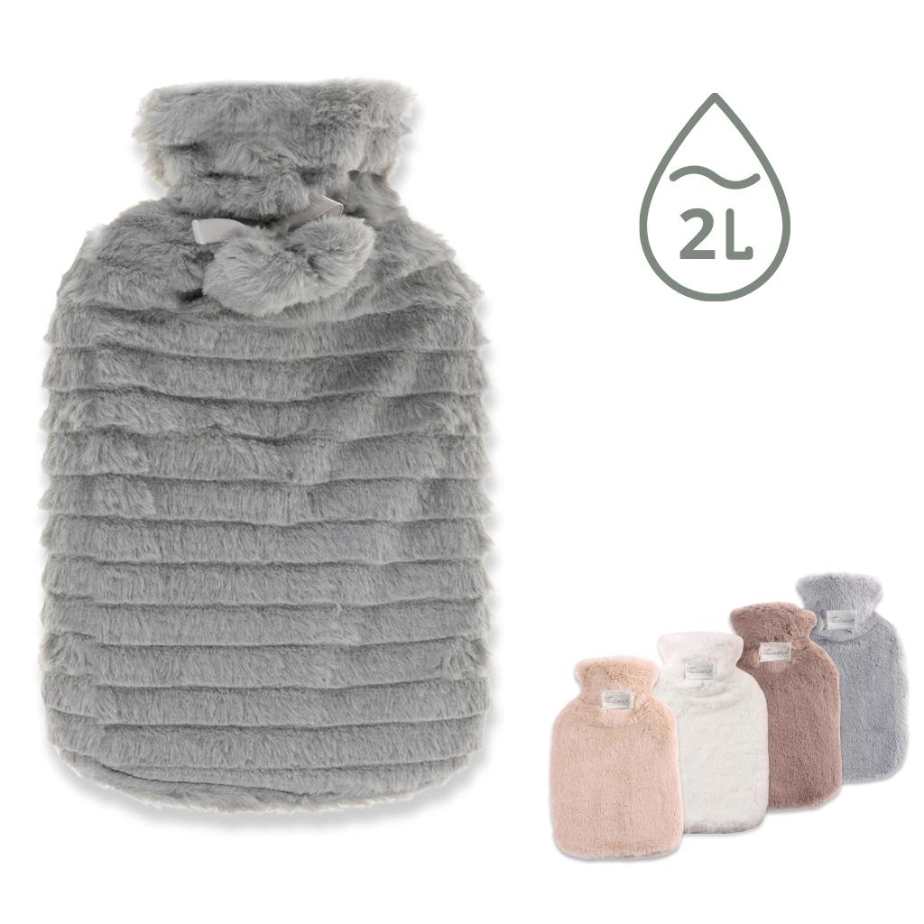 DecoSence®-Kruik-met-Hoes-Warmwaterkruik-2-Liter-Faux-Fur-Hoes-Super-Zacht-Grijs-Grey-Tot-6-uur-Lang-Warm-Kruikzak-Hot-Water