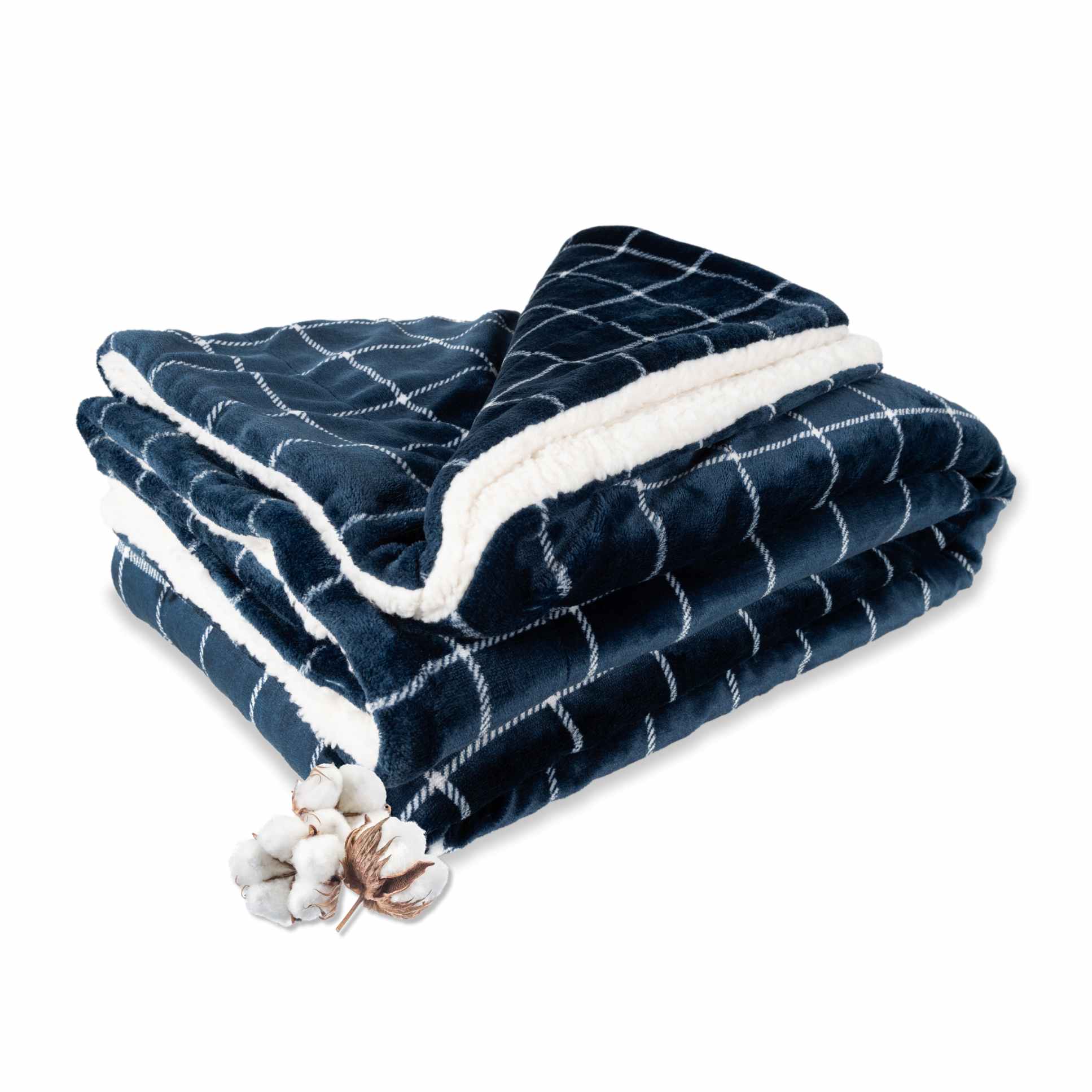 DecoSence®-Fleece-deken-150x200-cm-Fleece-Plaid-Plaids-Navy-Ruit-Grand-Foulard-Bank